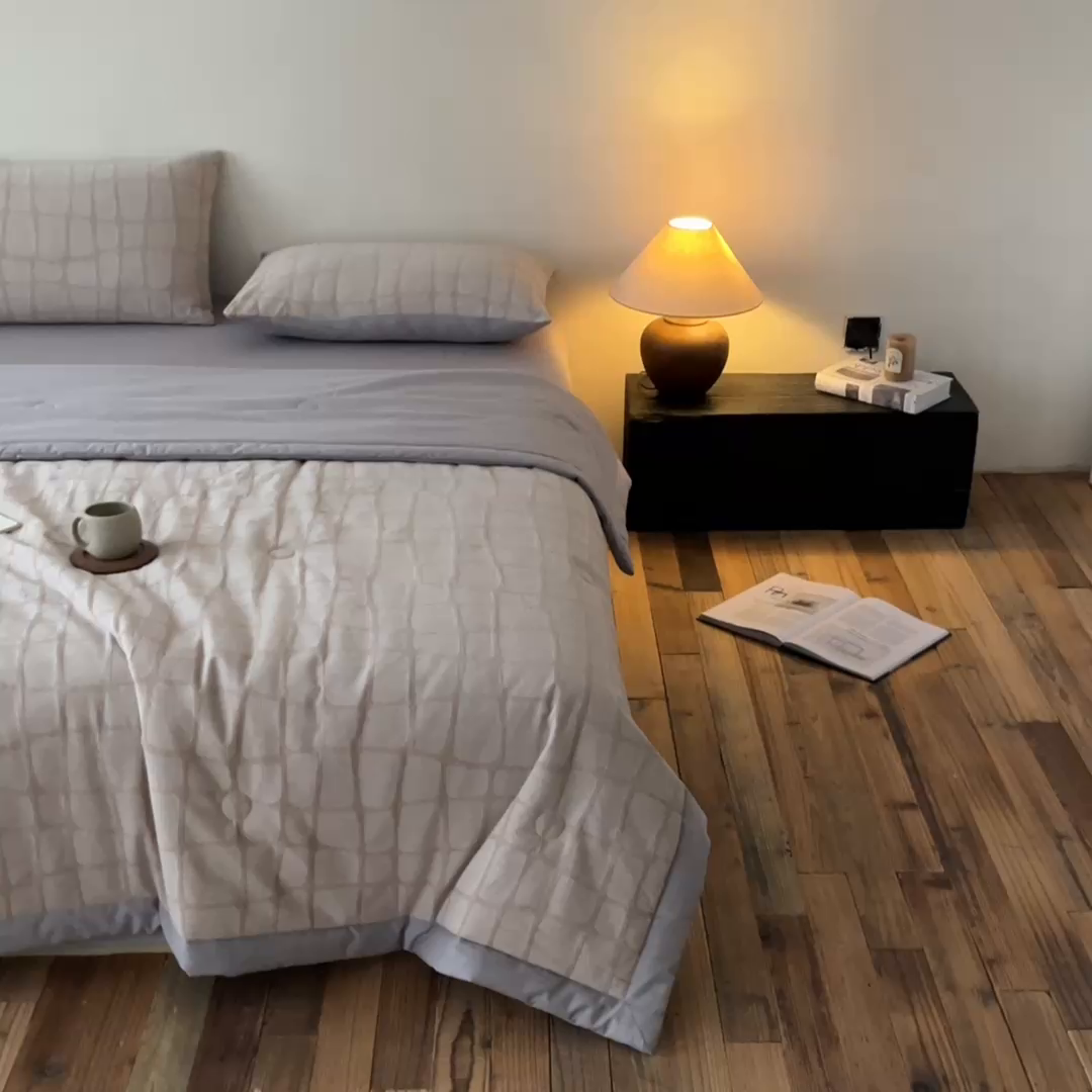 91家纺网 家纺一手货源 找家纺 吾秀家居 2026新款全棉纯棉大提花新疆棉花夏被夏凉被空调被四件套-石纹 石纹-卡其