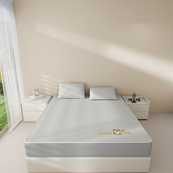 91家纺网 家纺一手货源 找家纺 好福居 2026新款PE冰豆豆席-床笠款-床席款凉席三件套 幸运小狗-灰床笠款