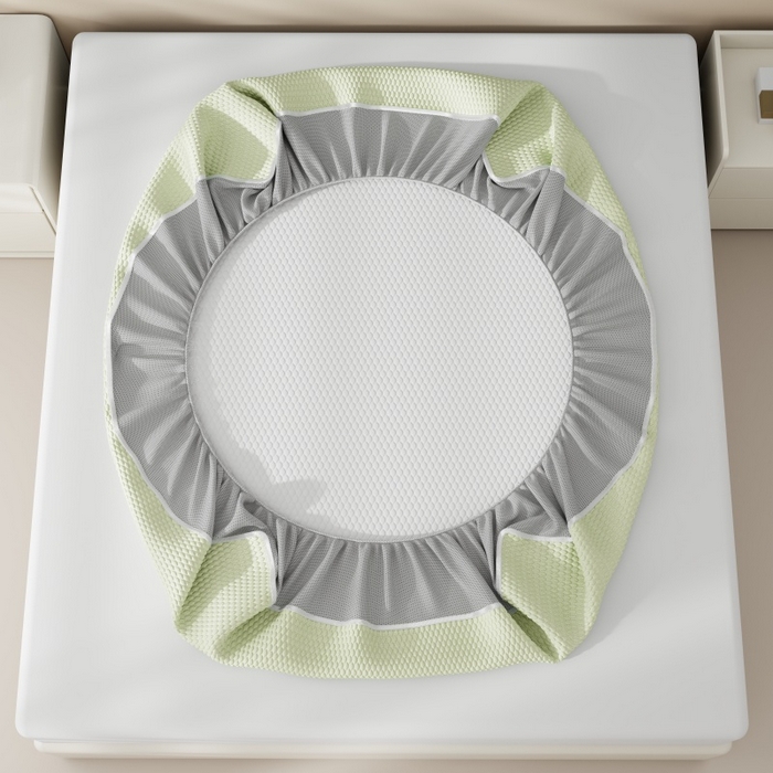 91家纺网 家纺一手货源 找家纺 好福居 2026新款PE冰豆豆席-床笠款-床席款凉席三件套 幸运小狗-绿床笠款