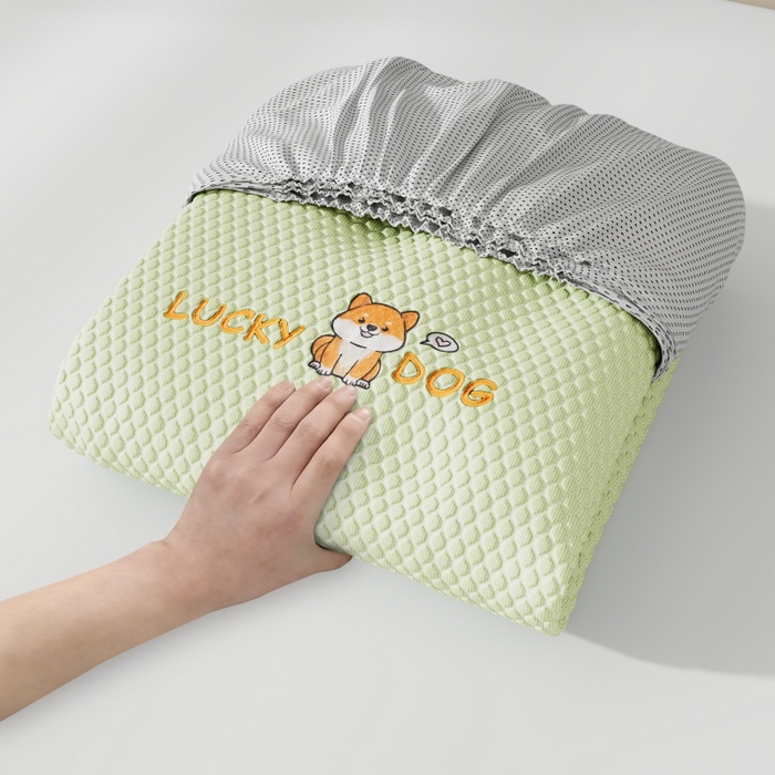 91家纺网 家纺一手货源 找家纺 好福居 2026新款PE冰豆豆席-床笠款-床席款凉席三件套 幸运小狗-绿床笠款