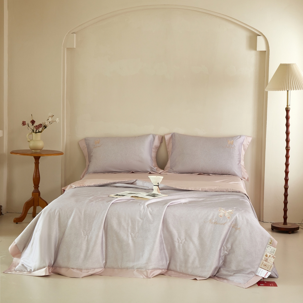 栩裕纺织 2026新款夏被四件套-琉光 烟灰粉