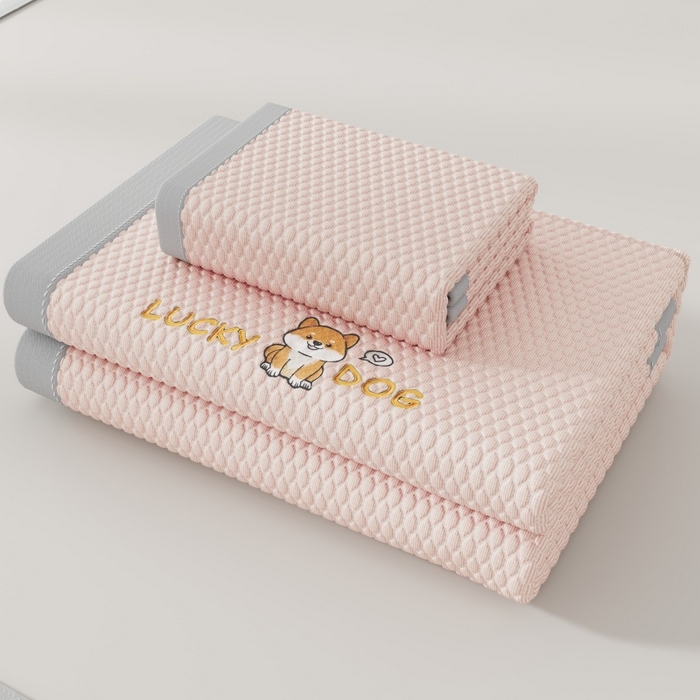 91家纺网 家纺一手货源 找家纺 好福居 2026新款PE冰豆豆席-床笠款-床席款凉席三件套 幸运小狗-粉床席款