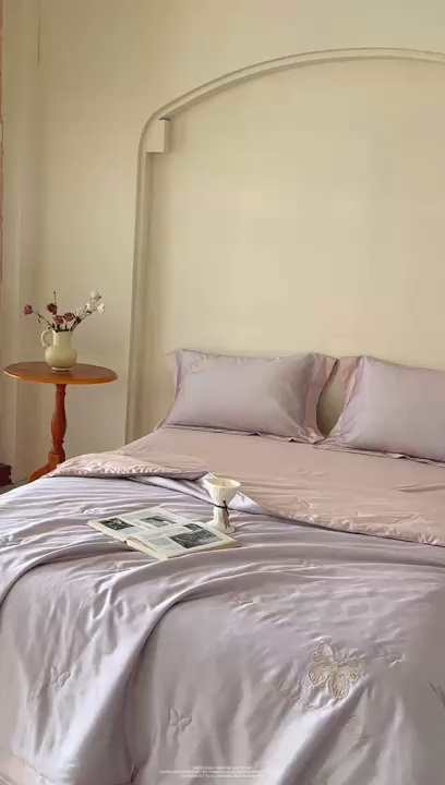 91家纺网 家纺一手货源 找家纺 栩裕纺织 2026新款夏被四件套-琉光 烟灰粉