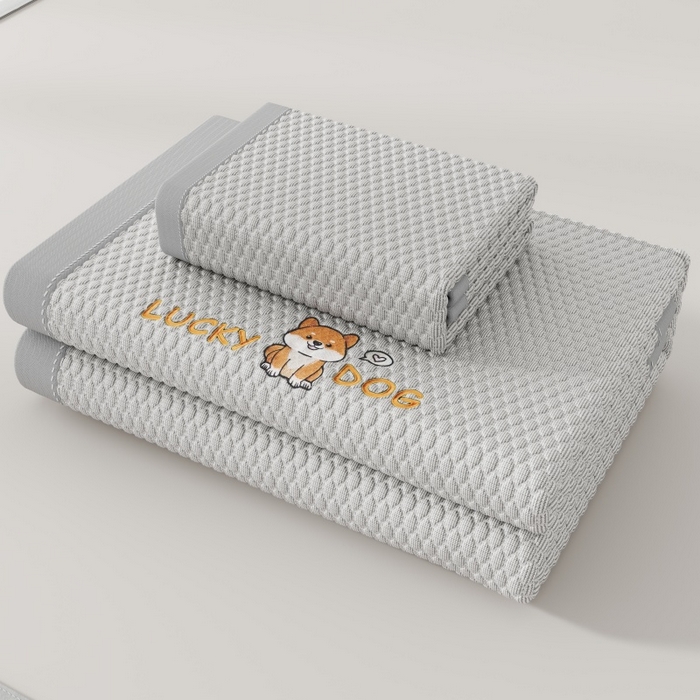 91家纺网 家纺一手货源 找家纺 好福居 2026新款PE冰豆豆席-床笠款-床席款凉席三件套 幸运小狗-灰床席款