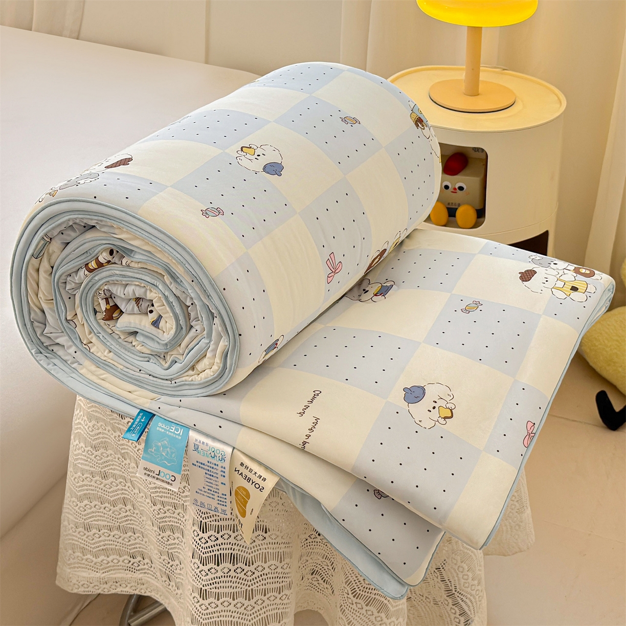 91家纺网 家纺一手货源 找家纺 （总）景眠 2026新款凉感丝印花仿锦氨大豆夏被夏凉被空调被