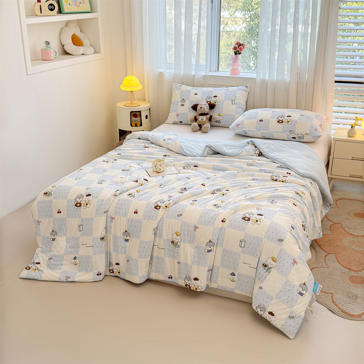 91家纺网 家纺一手货源 找家纺 （总）景眠 2026新款凉感丝印花仿锦氨大豆夏被夏凉被空调被