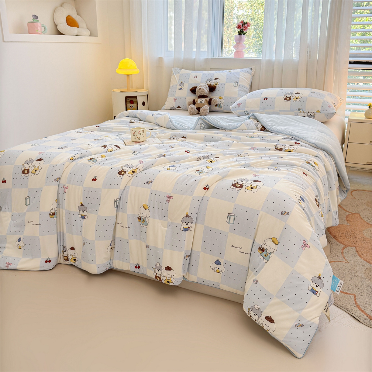 91家纺网 家纺一手货源 找家纺 （总）景眠 2026新款凉感丝印花仿锦氨大豆夏被夏凉被空调被