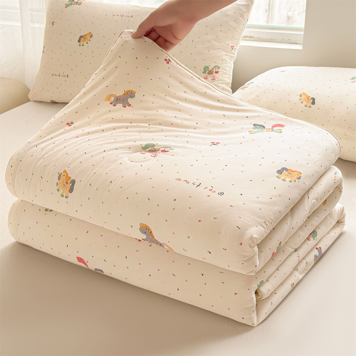 91家纺网 家纺一手货源 找家纺 景眠 2026新款凉感丝印花仿锦氨大豆夏被夏凉被空调被 犬马之恋