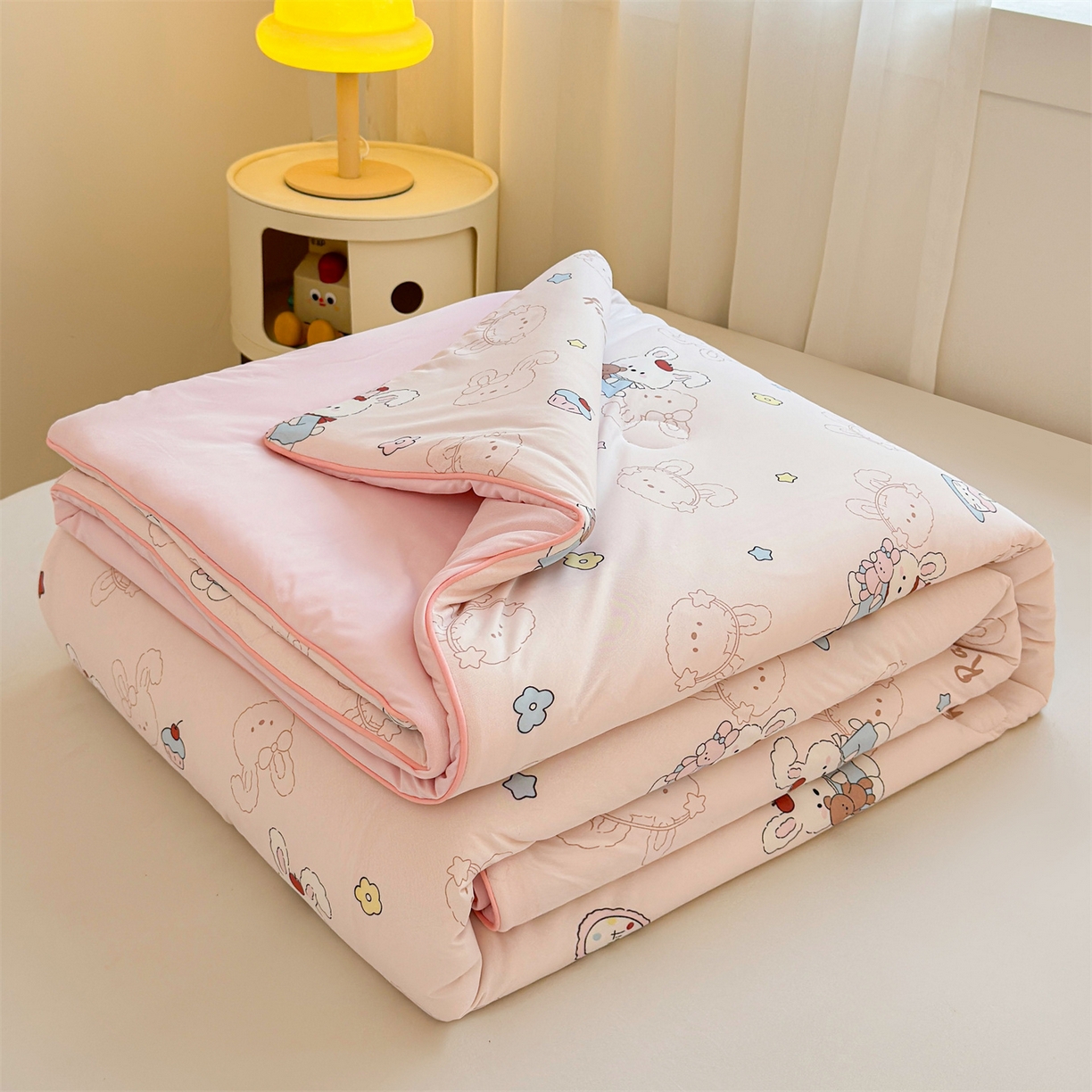景眠 2026新款凉感丝印花仿锦氨大豆夏被夏凉被空调被 樱桃兔