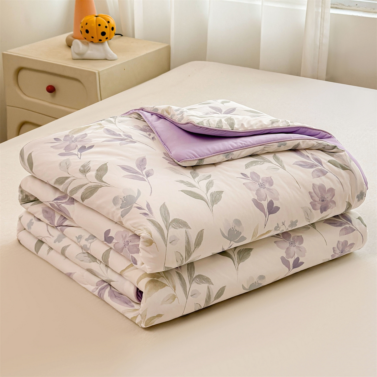 91家纺网 家纺一手货源 找家纺 景眠 2026新款凉感丝印花仿锦氨大豆夏被夏凉被空调被 叶柔苏夏