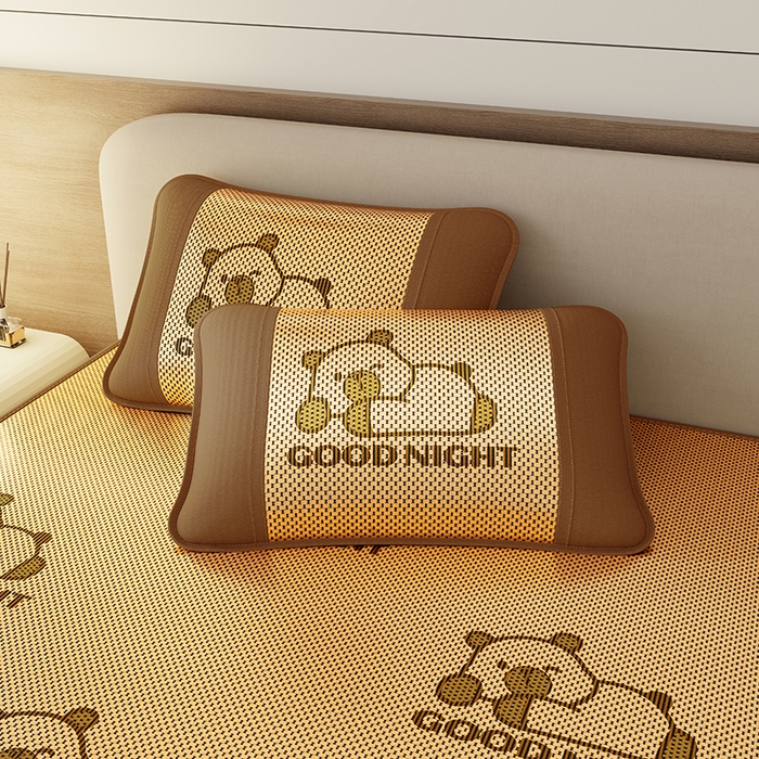 91家纺网 家纺一手货源 找家纺 好福居 2026新款冰藤刺绣凉感席凉席-卡皮巴拉款-小熊款 冰藤卡皮巴拉-咖-床笠款