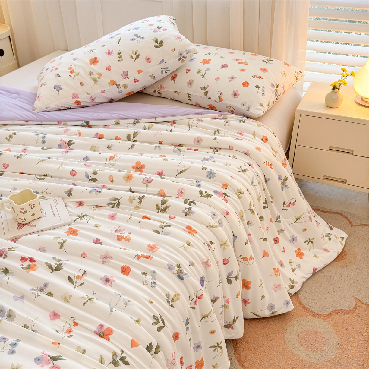 91家纺网 家纺一手货源 找家纺 景眠 2026新款凉感丝印花仿锦氨大豆夏被夏凉被空调被 丽舍之梦