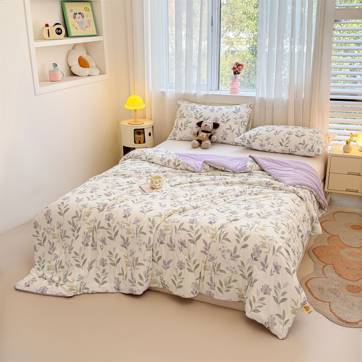 91家纺网 家纺一手货源 找家纺 景眠 2026新款凉感丝印花仿锦氨大豆夏被夏凉被空调被 叶柔苏夏