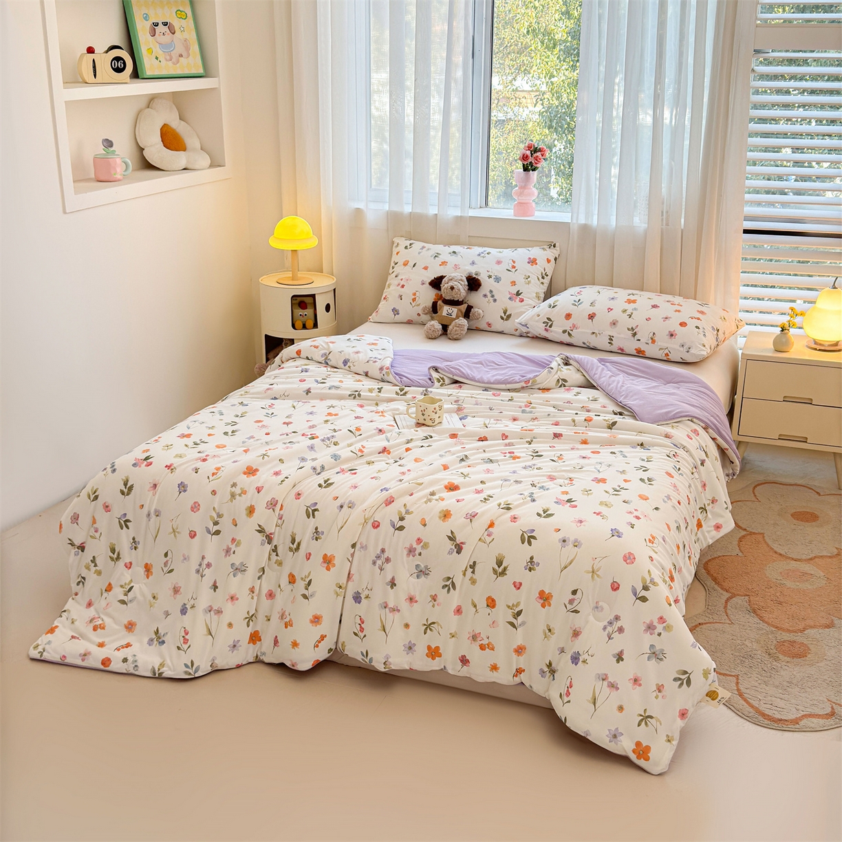 91家纺网 家纺一手货源 找家纺 景眠 2026新款凉感丝印花仿锦氨大豆夏被夏凉被空调被 丽舍之梦