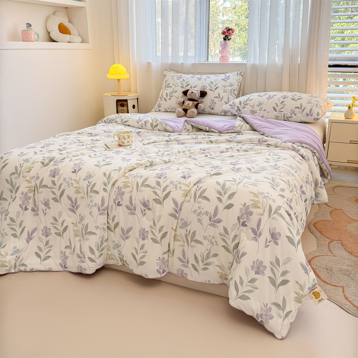 91家纺网 家纺一手货源 找家纺 景眠 2026新款凉感丝印花仿锦氨大豆夏被夏凉被空调被 叶柔苏夏