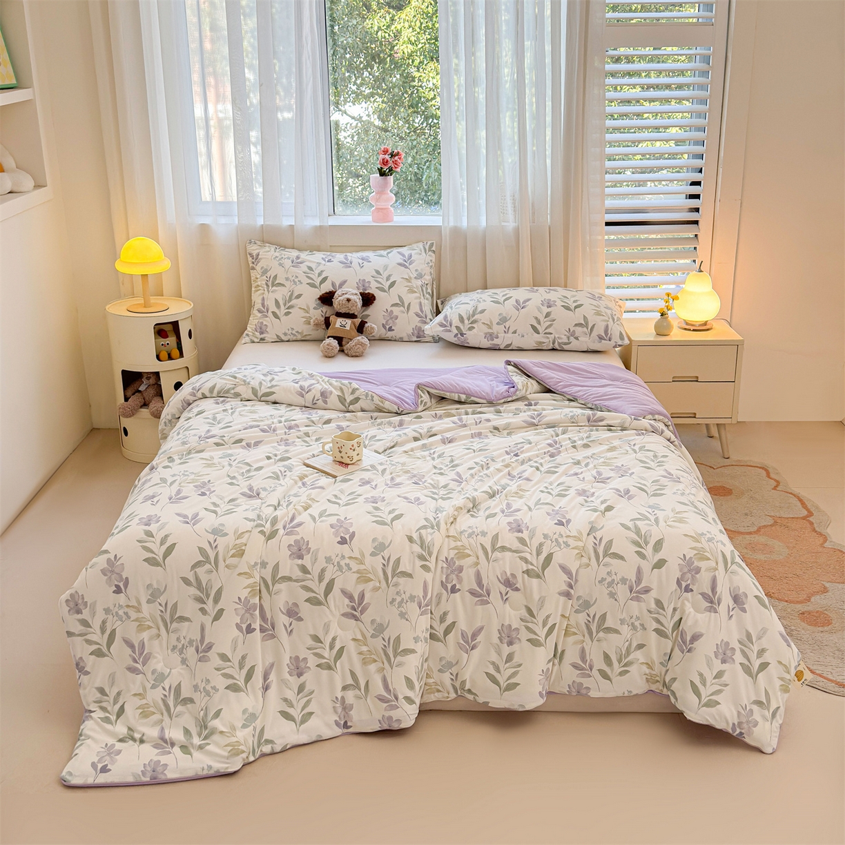 91家纺网 家纺一手货源 找家纺 景眠 2026新款凉感丝印花仿锦氨大豆夏被夏凉被空调被 叶柔苏夏