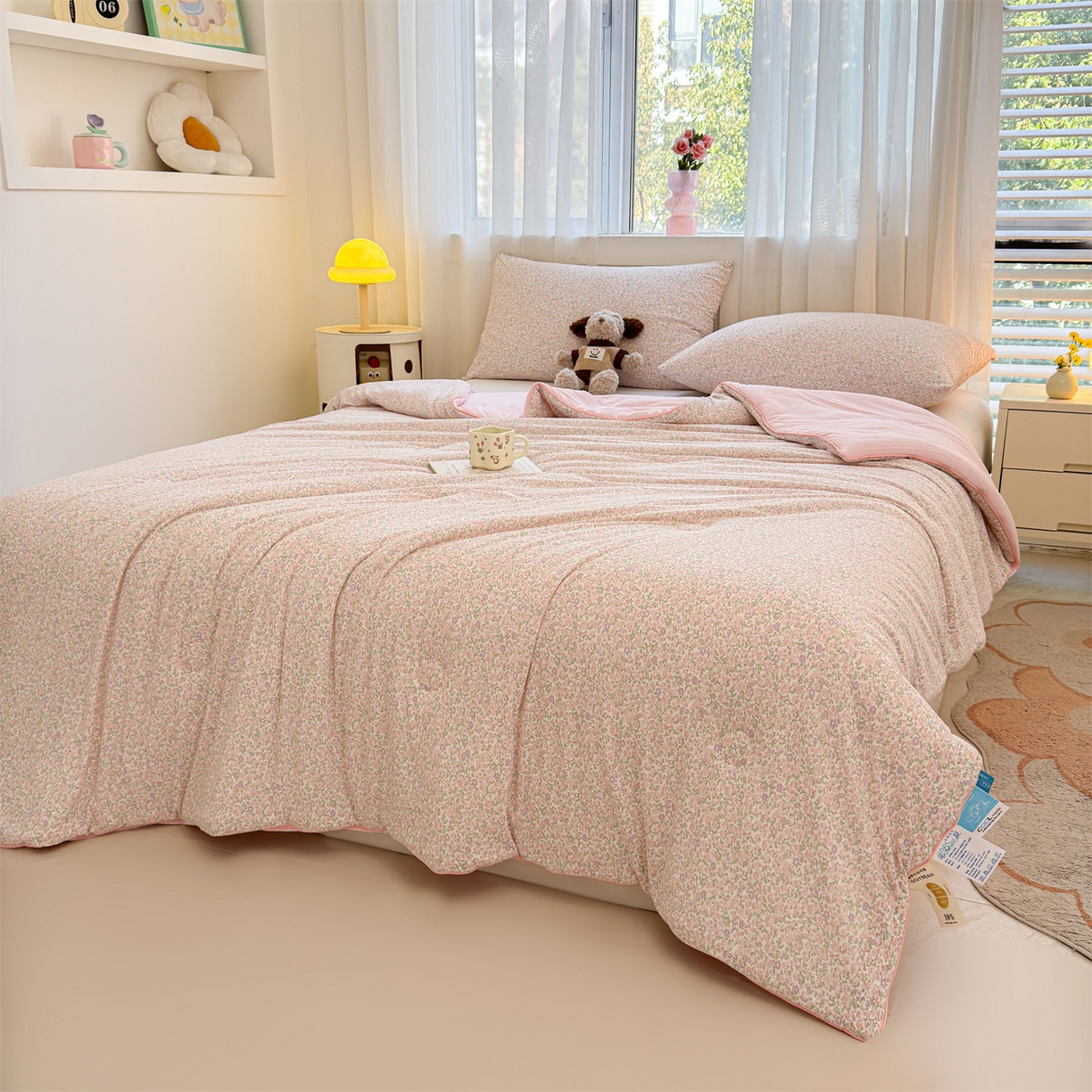 91家纺网 家纺一手货源 找家纺 景眠 2026新款凉感丝印花仿锦氨大豆夏被夏凉被空调被 夏日铃兰