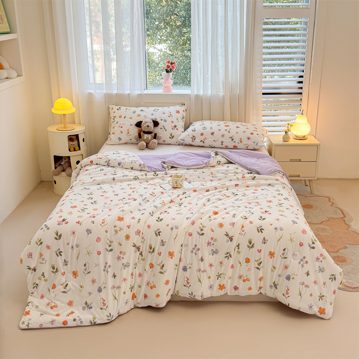 91家纺网 家纺一手货源 找家纺 景眠 2026新款凉感丝印花仿锦氨大豆夏被夏凉被空调被 丽舍之梦