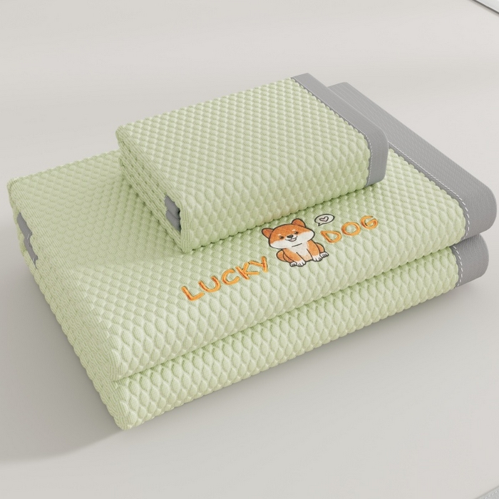 91家纺网 家纺一手货源 找家纺 好福居 2026新款PE冰豆豆席-床笠款-床席款凉席三件套 幸运小狗-绿床席款