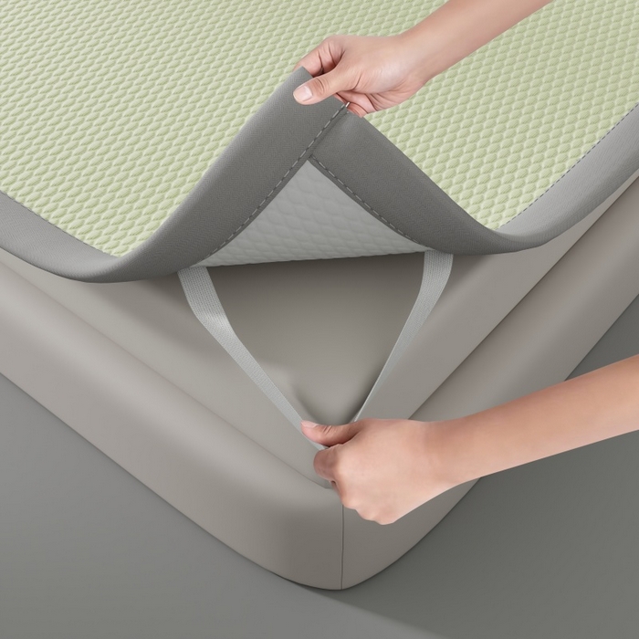 91家纺网 家纺一手货源 找家纺 好福居 2026新款PE冰豆豆席-床笠款-床席款凉席三件套 幸运小狗-绿床席款