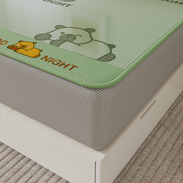 91家纺网 家纺一手货源 找家纺 好福居 2026新款冰藤刺绣凉感席凉席-卡皮巴拉款-小熊款 冰藤卡皮巴拉-绿-床笠款