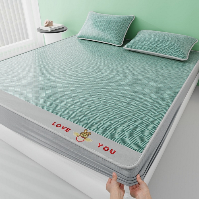 91家纺网 家纺一手货源 找家纺 好福居 2026新款凉感床笠款冰丝席凉席-萌宠布布 萌宠布布-绿