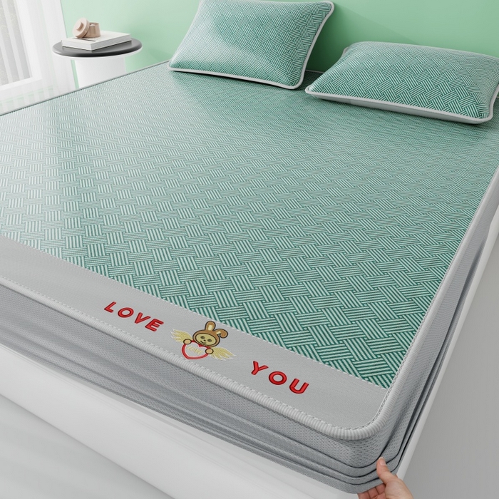 91家纺网 家纺一手货源 找家纺 好福居 2026新款凉感床笠款冰丝席凉席-萌宠布布 萌宠布布-绿