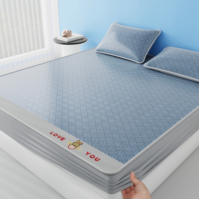 91家纺网 家纺一手货源 找家纺 好福居 2026新款凉感床笠款冰丝席凉席-萌宠布布 萌宠布布-蓝