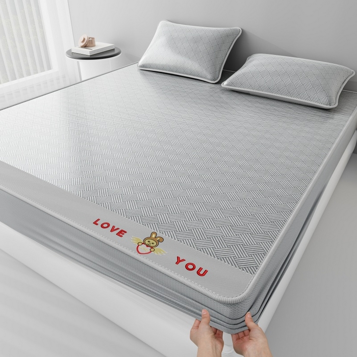 91家纺网 家纺一手货源 找家纺 好福居 2026新款凉感床笠款冰丝席凉席-萌宠布布 萌宠布布-灰