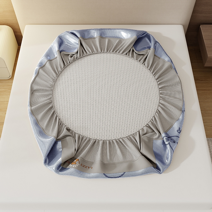 91家纺网 家纺一手货源 找家纺 好福居 2026新款冰藤刺绣凉感席凉席-卡皮巴拉款-小熊款 冰藤小熊-蓝-床笠款