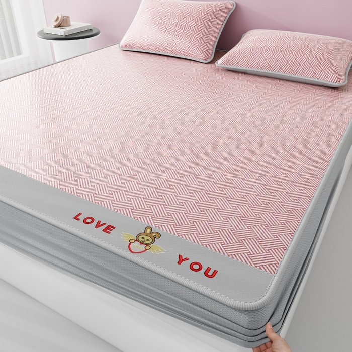 91家纺网 家纺一手货源 找家纺 好福居 2026新款凉感床笠款冰丝席凉席-萌宠布布 萌宠布布-粉