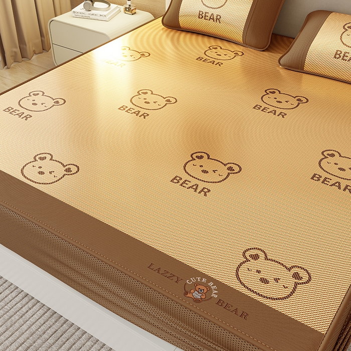 91家纺网 家纺一手货源 找家纺 好福居 2026新款冰藤刺绣凉感席凉席-卡皮巴拉款-小熊款 冰藤小熊-咖-床笠款