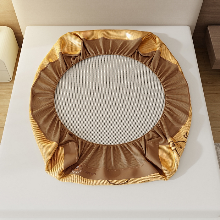 91家纺网 家纺一手货源 找家纺 好福居 2026新款冰藤刺绣凉感席凉席-卡皮巴拉款-小熊款 冰藤小熊-咖-床笠款