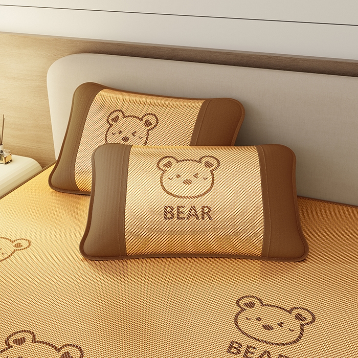 91家纺网 家纺一手货源 找家纺 好福居 2026新款冰藤刺绣凉感席凉席-卡皮巴拉款-小熊款 冰藤小熊-咖-床笠款