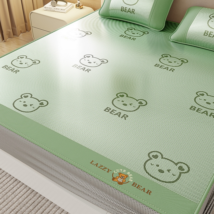 91家纺网 家纺一手货源 找家纺 好福居 2026新款冰藤刺绣凉感席凉席-卡皮巴拉款-小熊款 冰藤小熊-绿-床笠款