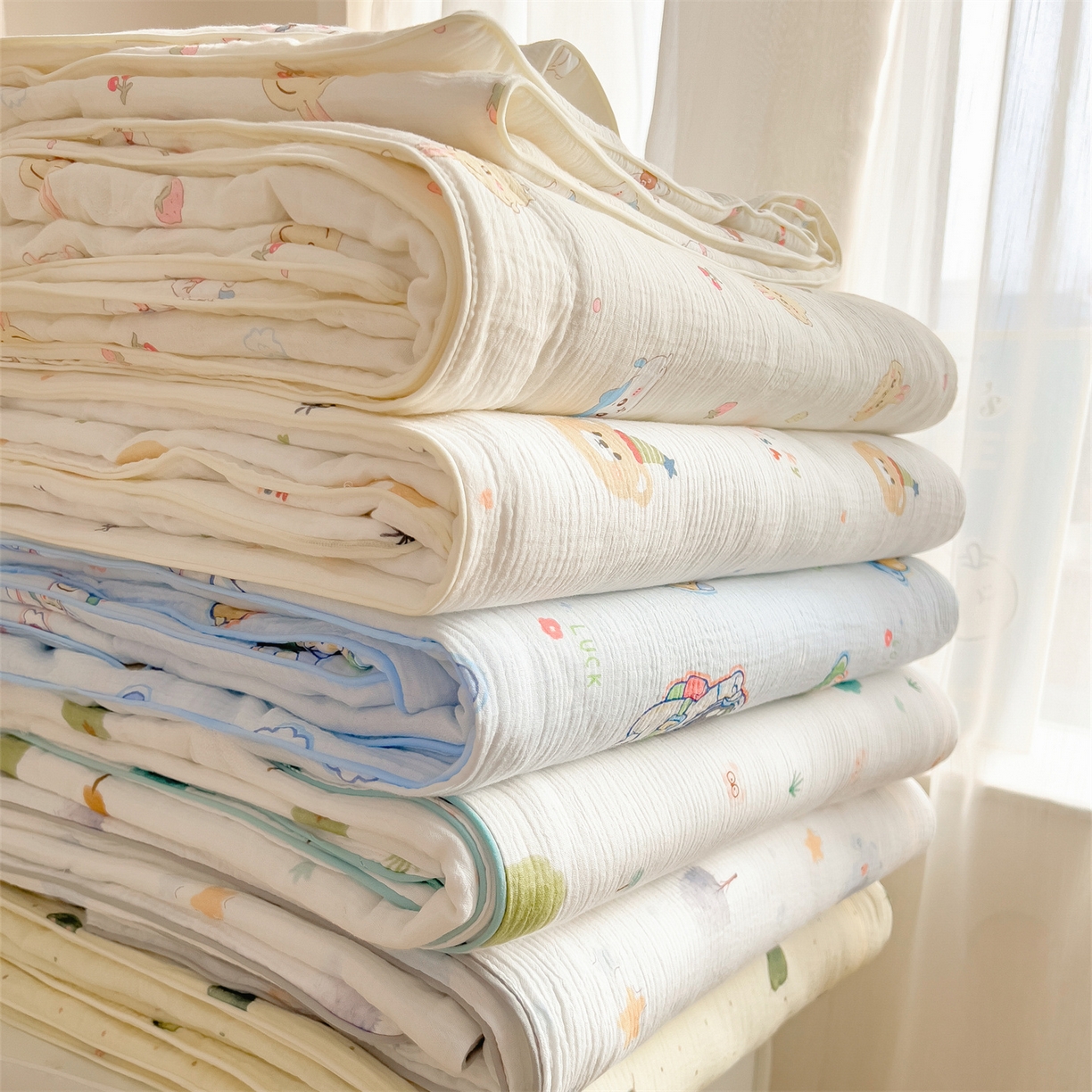 91家纺网 家纺一手货源 找家纺 （总）兄弟坊 2026春夏新款全棉纯棉印花双层皱皱纱(滚边款)夏被纱布夏凉被午睡被盖毯夏凉被