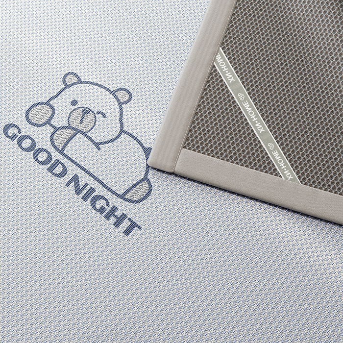 91家纺网 家纺一手货源 找家纺 好福居 2026新款冰藤刺绣凉感席凉席-卡皮巴拉款-小熊款 冰藤卡皮巴拉-蓝-床席款