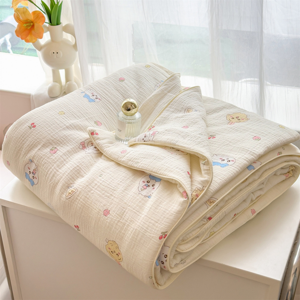 91家纺网 家纺一手货源 找家纺 兄弟坊 2026春夏新款全棉纯棉印花双层皱皱纱(滚边款)夏被纱布夏凉被午睡被盖毯夏凉被 吉伊眠