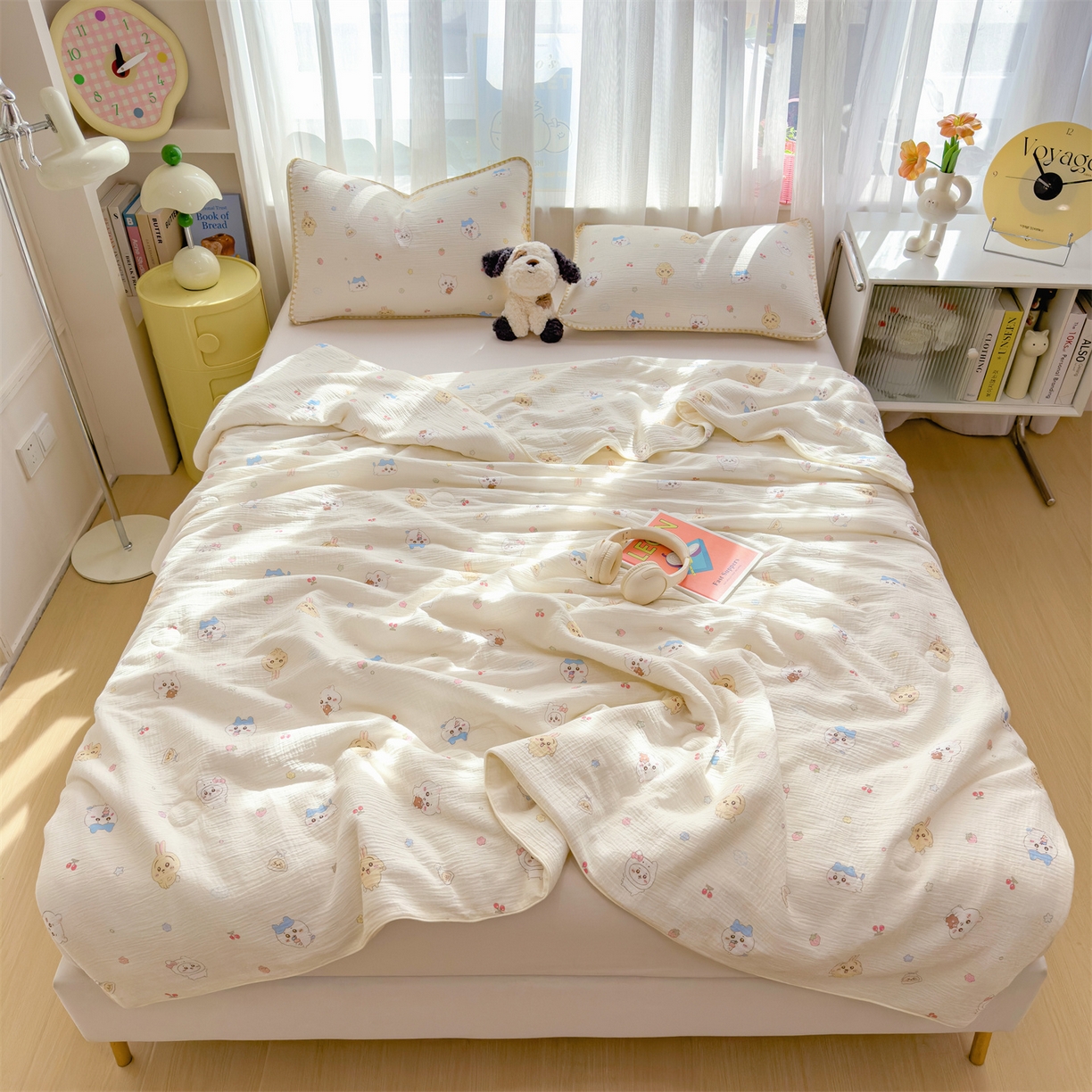 91家纺网 家纺一手货源 找家纺 兄弟坊 2026春夏新款全棉纯棉印花双层皱皱纱(滚边款)夏被纱布夏凉被午睡被盖毯夏凉被 吉伊眠