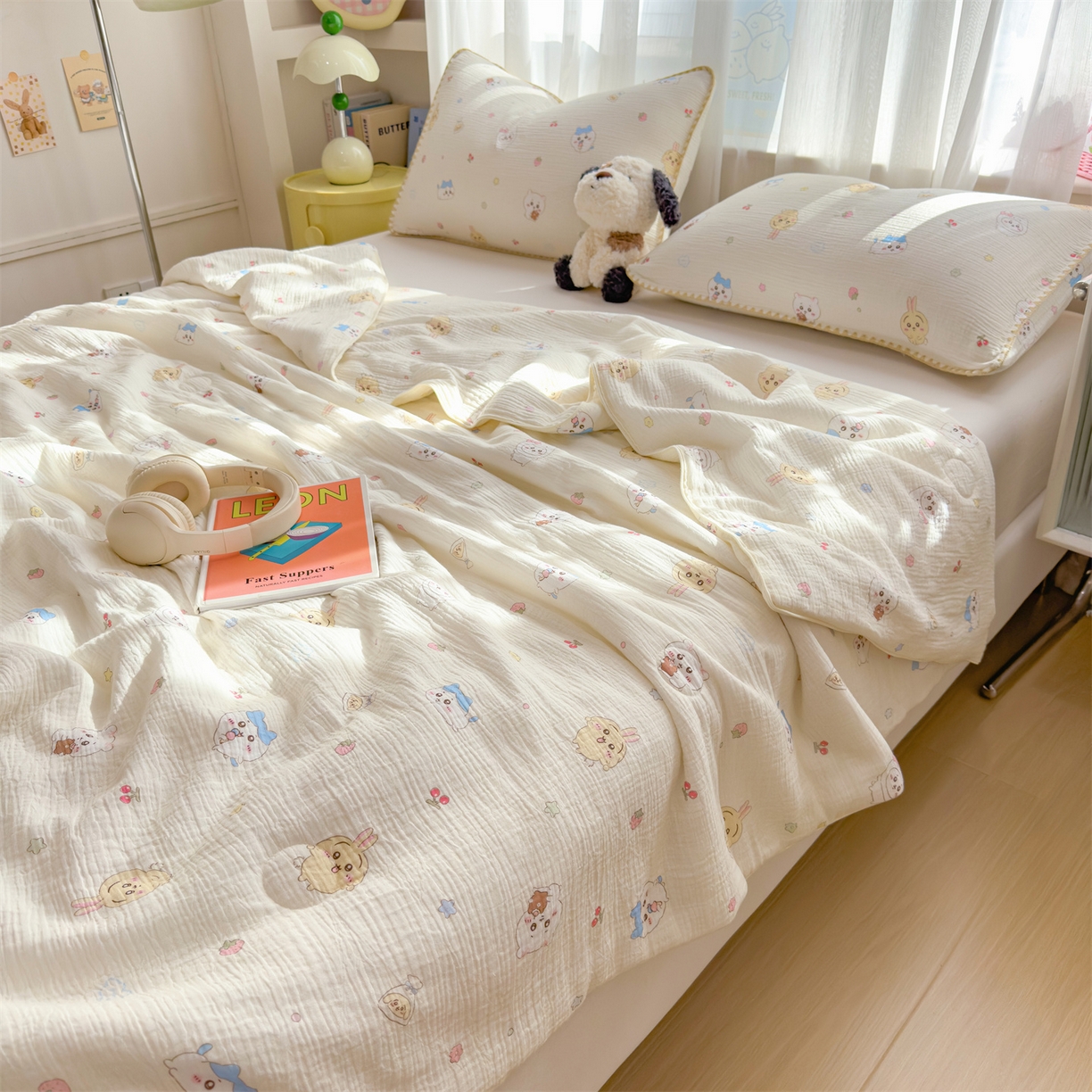 91家纺网 家纺一手货源 找家纺 兄弟坊 2026春夏新款全棉纯棉印花双层皱皱纱(滚边款)夏被纱布夏凉被午睡被盖毯夏凉被 吉伊眠