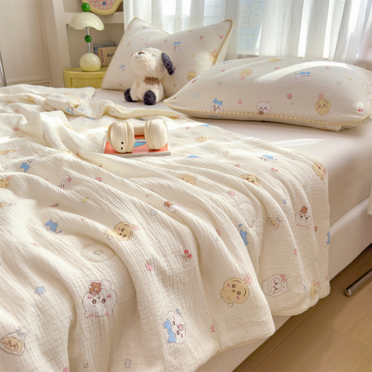 91家纺网 家纺一手货源 找家纺 兄弟坊 2026春夏新款全棉纯棉印花双层皱皱纱(滚边款)夏被纱布夏凉被午睡被盖毯夏凉被 吉伊眠