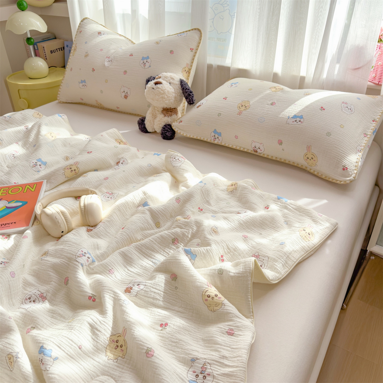 91家纺网 家纺一手货源 找家纺 兄弟坊 2026春夏新款全棉纯棉印花双层皱皱纱(滚边款)夏被纱布夏凉被午睡被盖毯夏凉被 吉伊眠