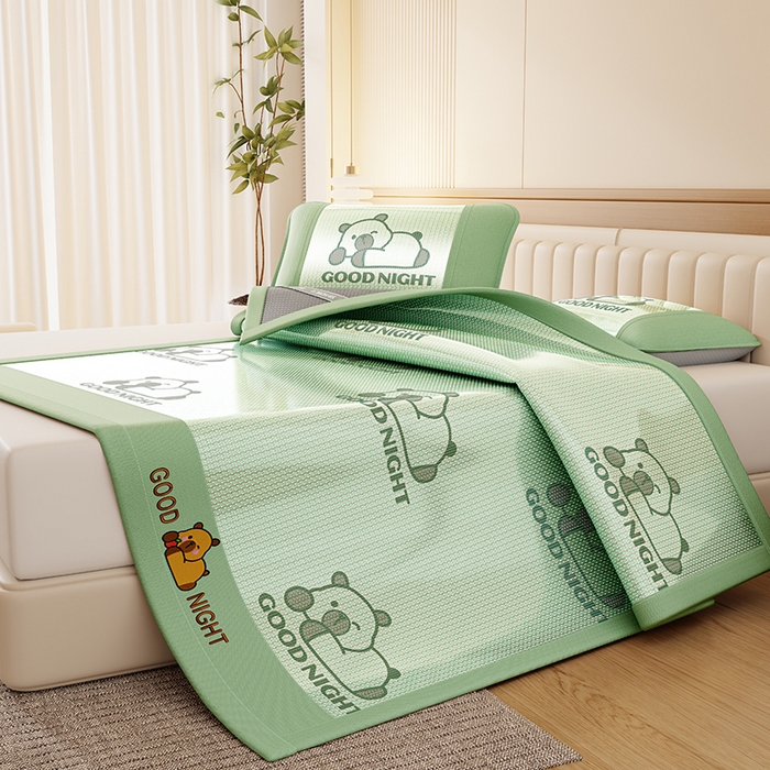 好福居 2026新款冰藤刺绣凉感席凉席-卡皮巴拉款-小熊款 冰藤卡皮巴拉-绿-床席款