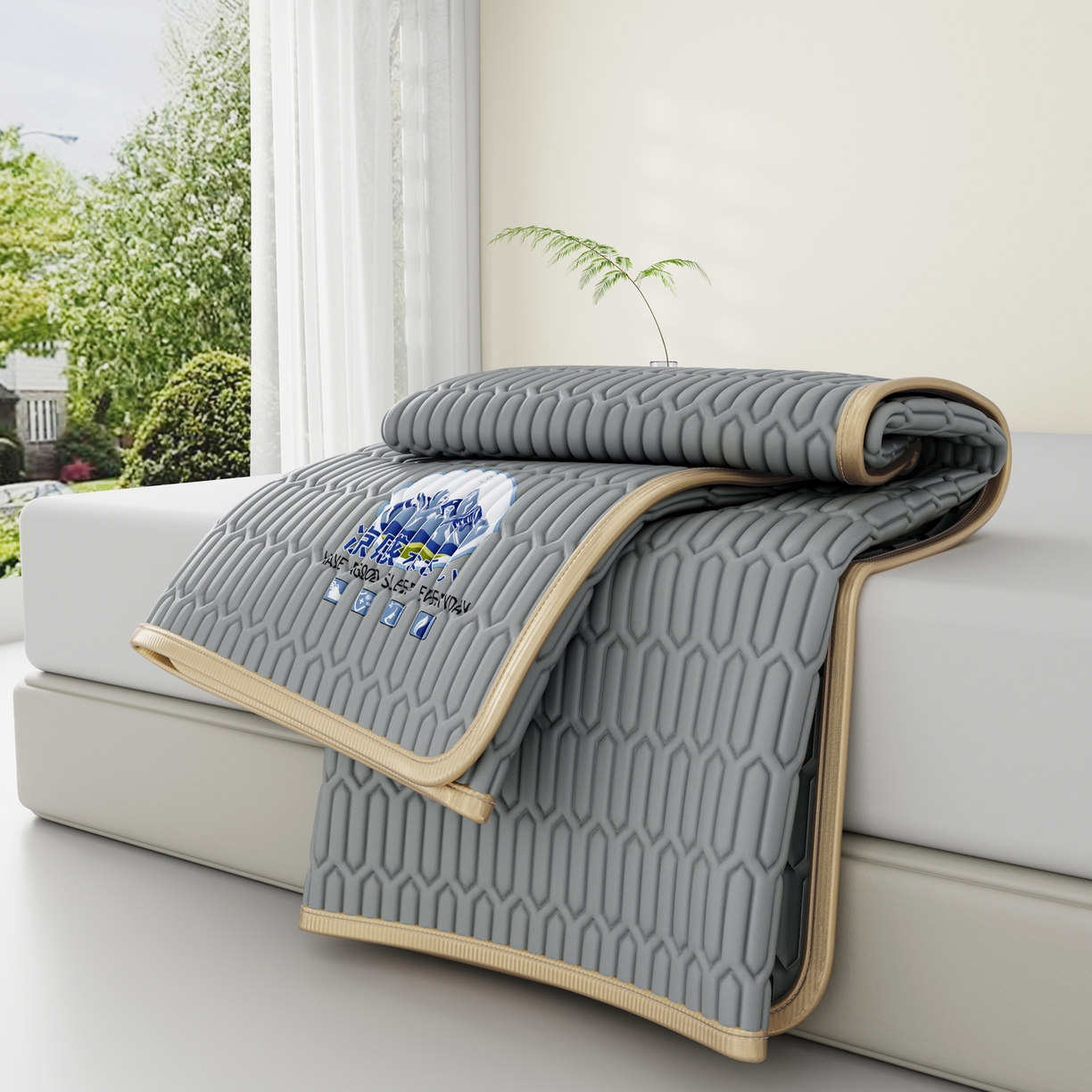 91家纺网 家纺一手货源 找家纺 家品罗兰 2026新款夏季A类乳胶冰丝席纯色家用双人冰丝席宿舍席子软可机洗折叠床单软垫床垫夏天空调席两三件套 富士山-银灰