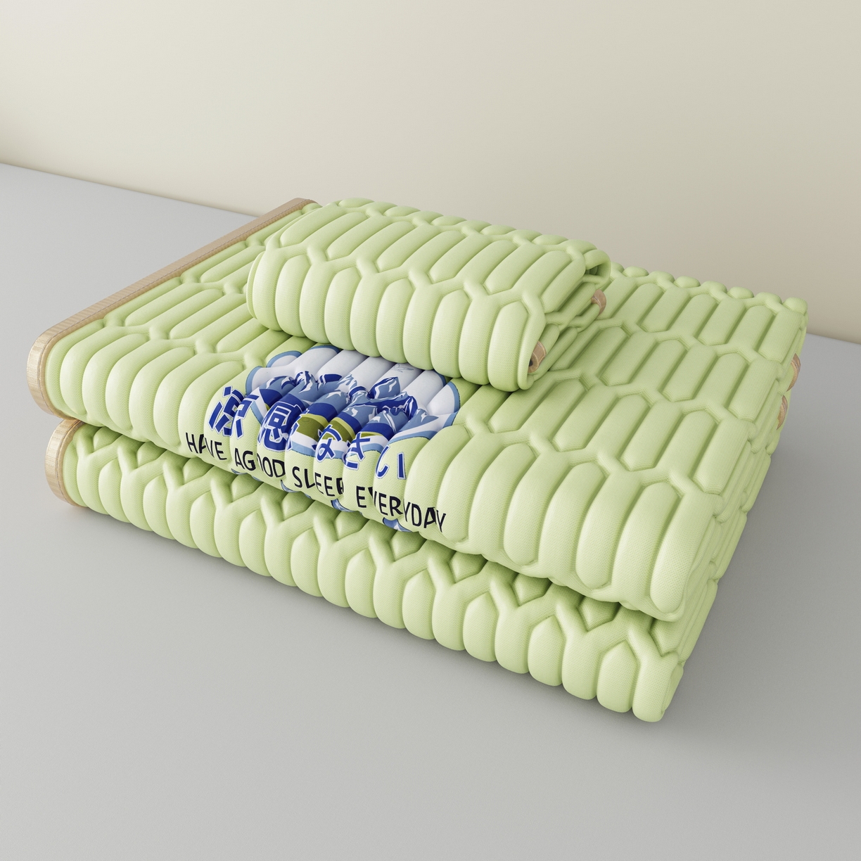 91家纺网 家纺一手货源 找家纺 家品罗兰 2026新款夏季A类乳胶冰丝席纯色家用双人冰丝席宿舍席子软可机洗折叠床单软垫床垫夏天空调席两三件套 富士山-果绿