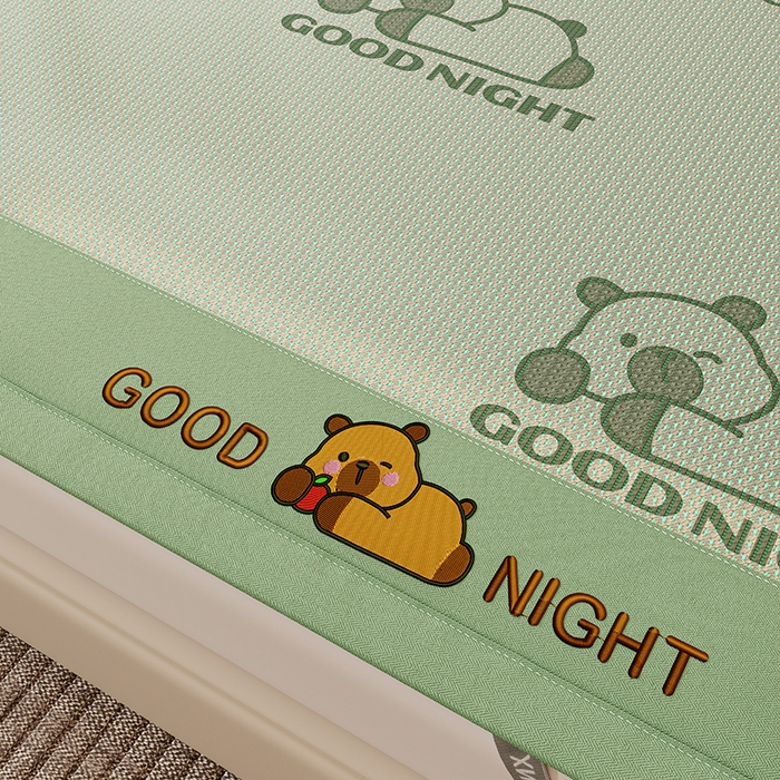 91家纺网 家纺一手货源 找家纺 好福居 2026新款冰藤刺绣凉感席凉席-卡皮巴拉款-小熊款 冰藤卡皮巴拉-绿-床席款