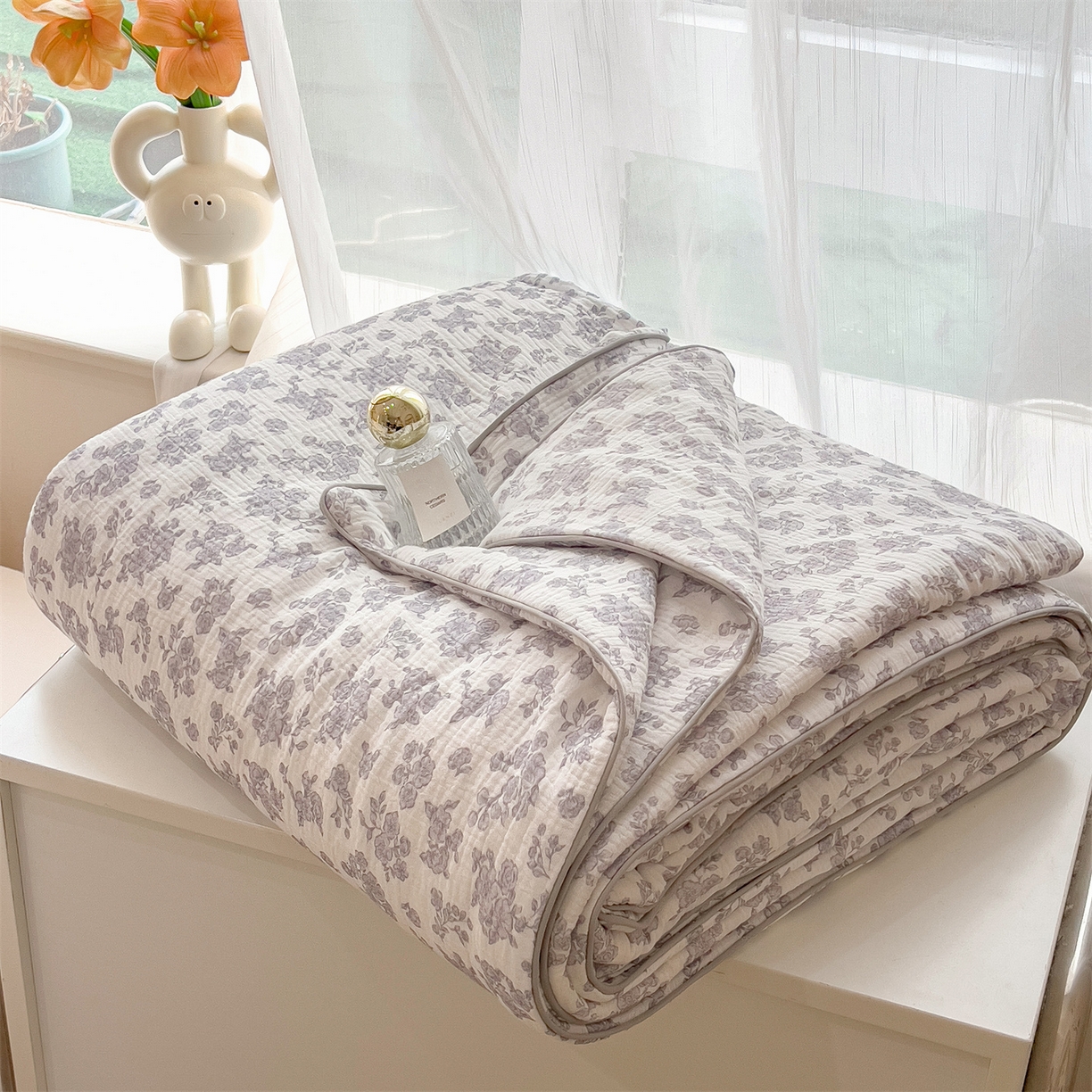 91家纺网 家纺一手货源 找家纺 兄弟坊 2026春夏新款全棉纯棉印花双层皱皱纱(滚边款)夏被纱布夏凉被午睡被盖毯夏凉被 莫奈雾