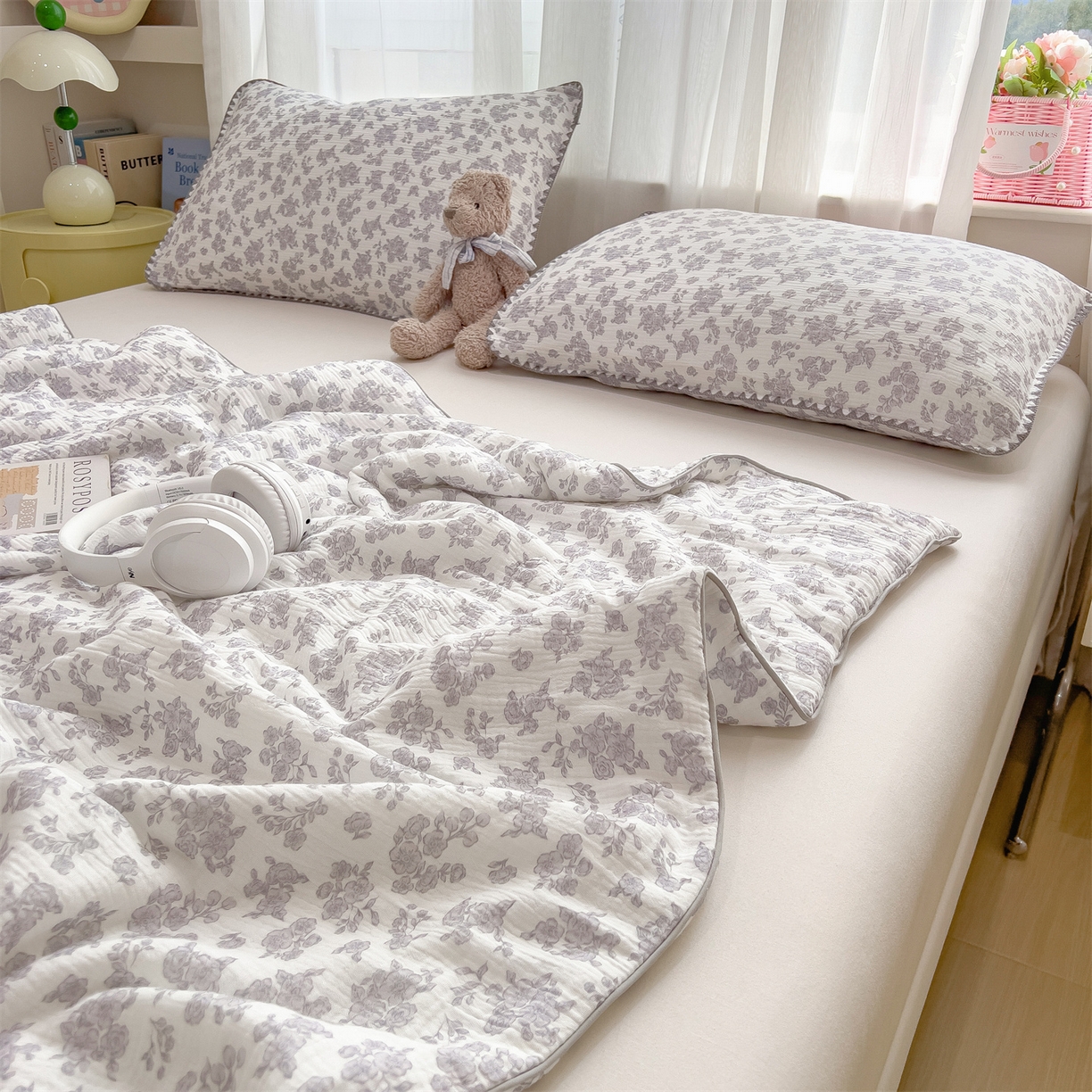 91家纺网 家纺一手货源 找家纺 兄弟坊 2026春夏新款全棉纯棉印花双层皱皱纱(滚边款)夏被纱布夏凉被午睡被盖毯夏凉被 莫奈雾