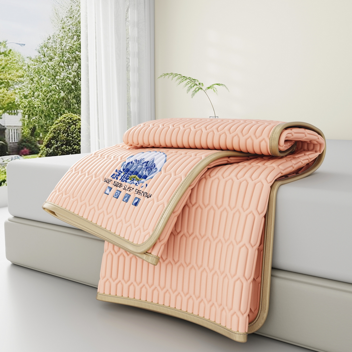 91家纺网 家纺一手货源 找家纺 家品罗兰 2026新款夏季A类乳胶冰丝席纯色家用双人冰丝席宿舍席子软可机洗折叠床单软垫床垫夏天空调席两三件套 富士山-玉色