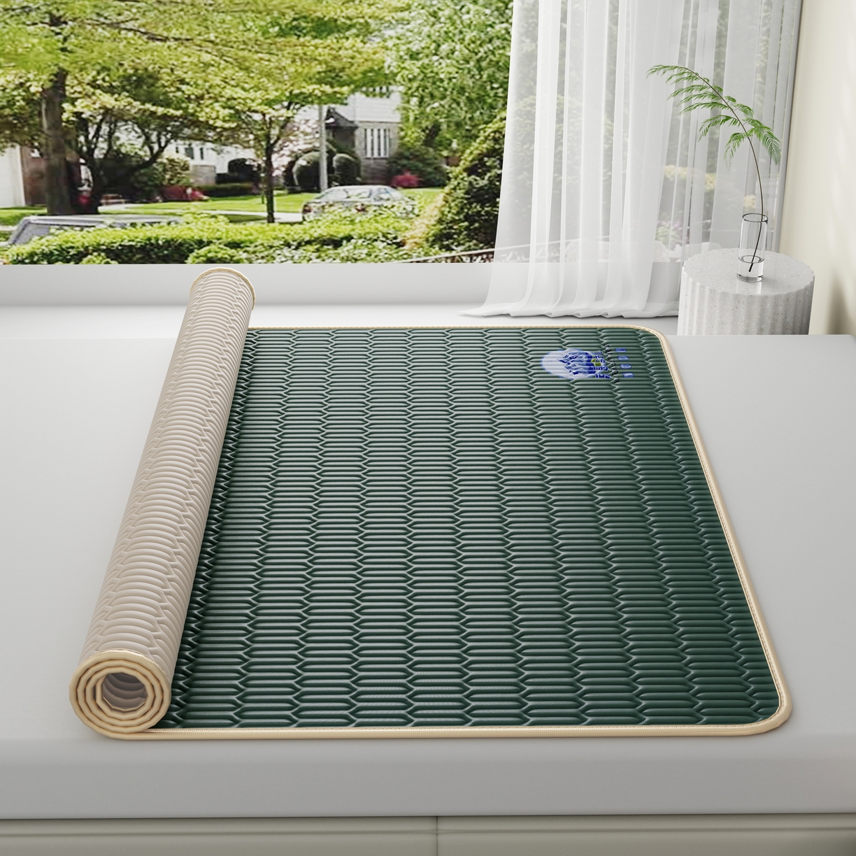 91家纺网 家纺一手货源 找家纺 家品罗兰 2026新款夏季A类乳胶冰丝席纯色家用双人冰丝席宿舍席子软可机洗折叠床单软垫床垫夏天空调席两三件套 富士山-墨绿